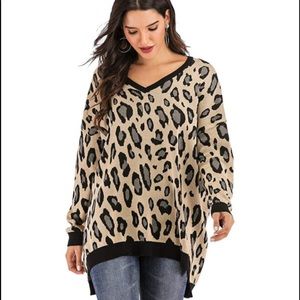 🌟NWT🌟 Leopard Batwing Sleeve V Neck Oversized Knitted Pullover Sweater